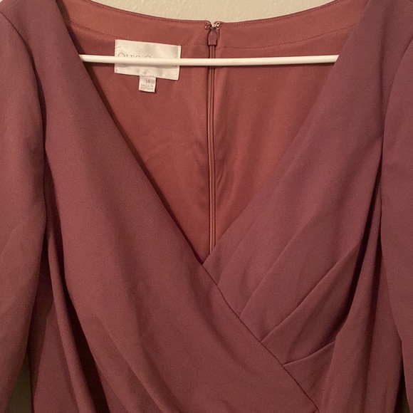 Oleg Cassini Knee Length Crepe Dress with Cascade in Color Chianti [Size: 14] - Picture 11 of 16